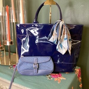 Talbots Wristlet wallet with Navy Blue Estée Lauder Glossy Tote